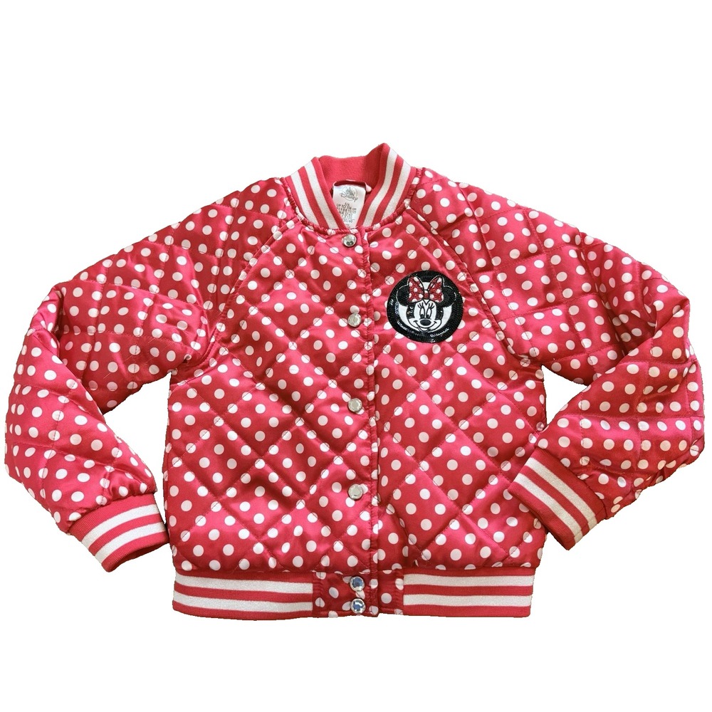 Disney Minnie Mouse Quilted Jacket Red White Polka Dots Girls sz 5/6 Disneyland